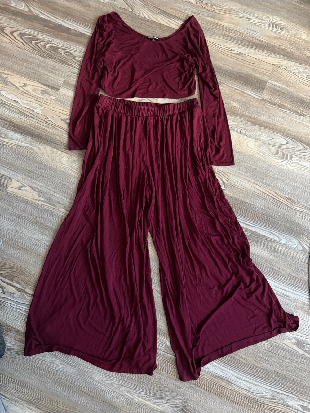 Lightweight Wide-Leg Two Piece in Burgundy